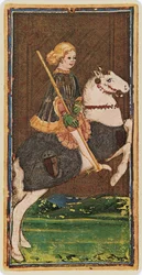 Stavarnas riddare, faksimil av ett tarotkort från „Visconti“-leken, 1441-47